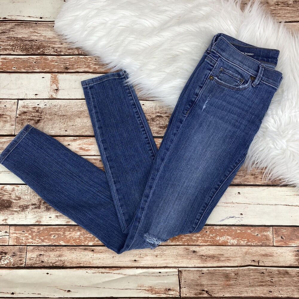 LOFT Women's Modern Skinny Jeans Sz 0 Distressed Zip Fly 29" Inseam Mid Rise